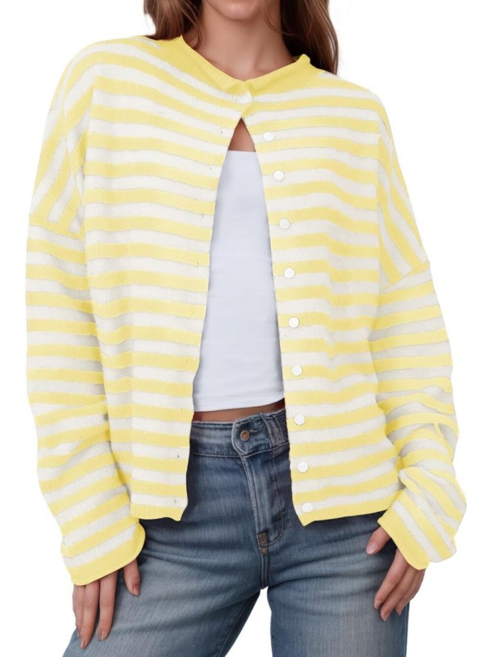 Chic Women's Striped Cardigan - Long Sleeve, Button Down Knit Top for Layering